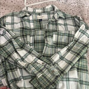 L.L. Bean Men's Green and White Plaid Shirt